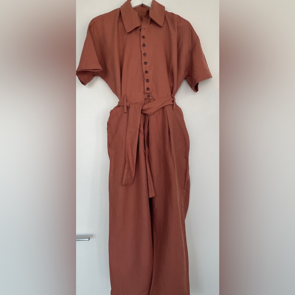 Elegant Tan Button-Up Jumpsuit